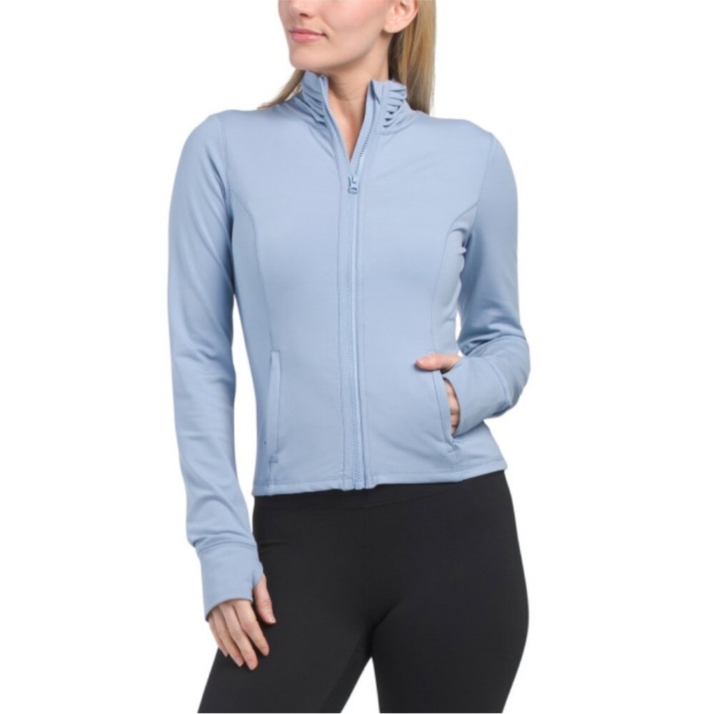 90 DEGREE BY REFLEX Blue Zip up Top Slim Fitted Jacket XS